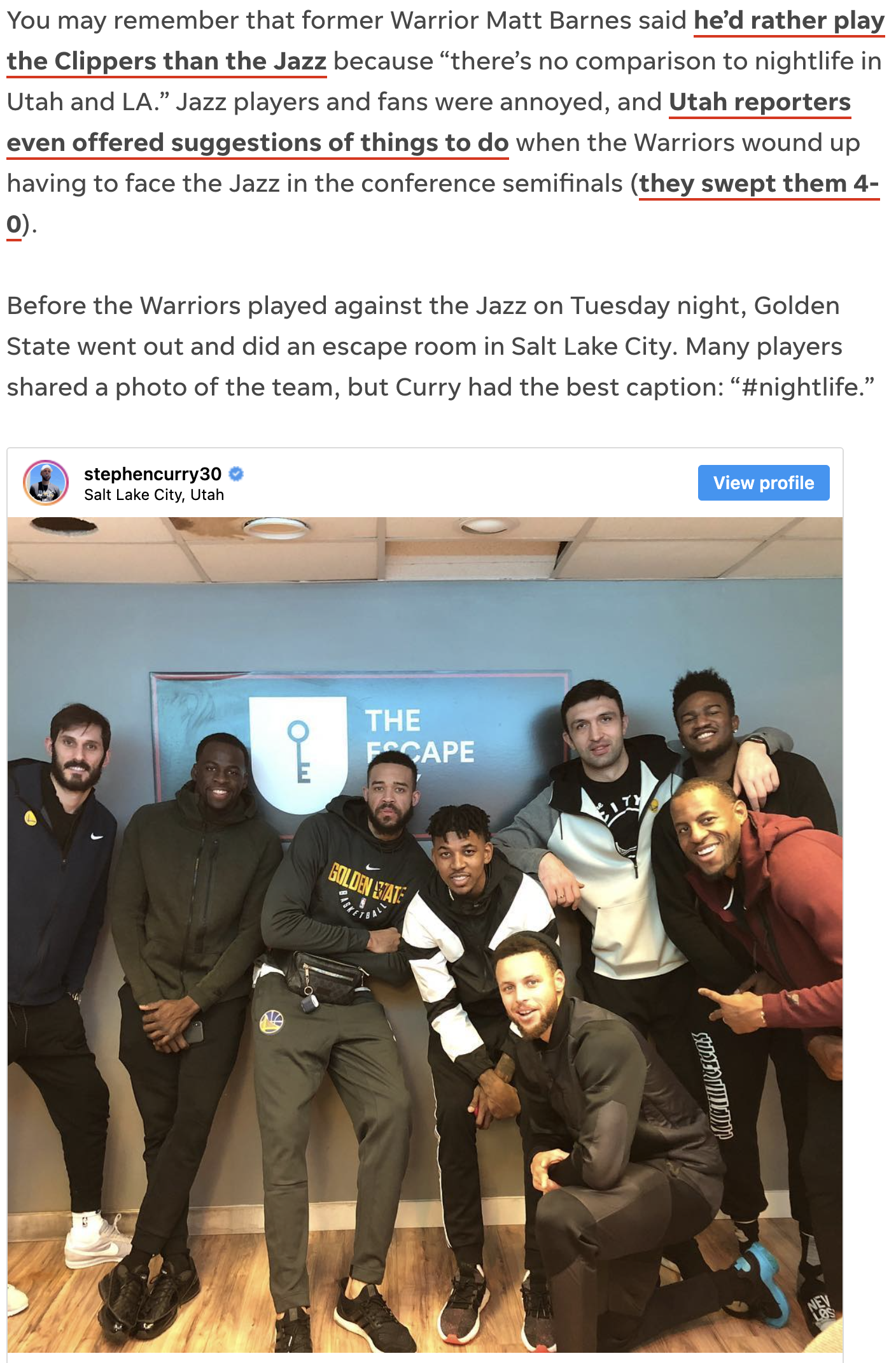Stephan Curry Tweets about The Escape Key